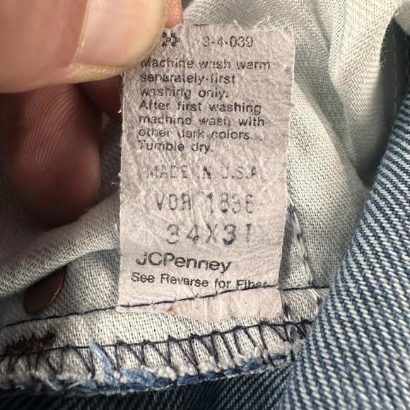 VTG JCPenny Jeans Men 33x31 Blue Dark Wash Plain Pockets Bootcut Smoke Rise 70's - Picture 8 of 9